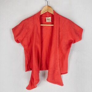 Ramblers Way Womens Wool Cardigan XS/S Coral Short Sleeve Shrug Bolero USA *